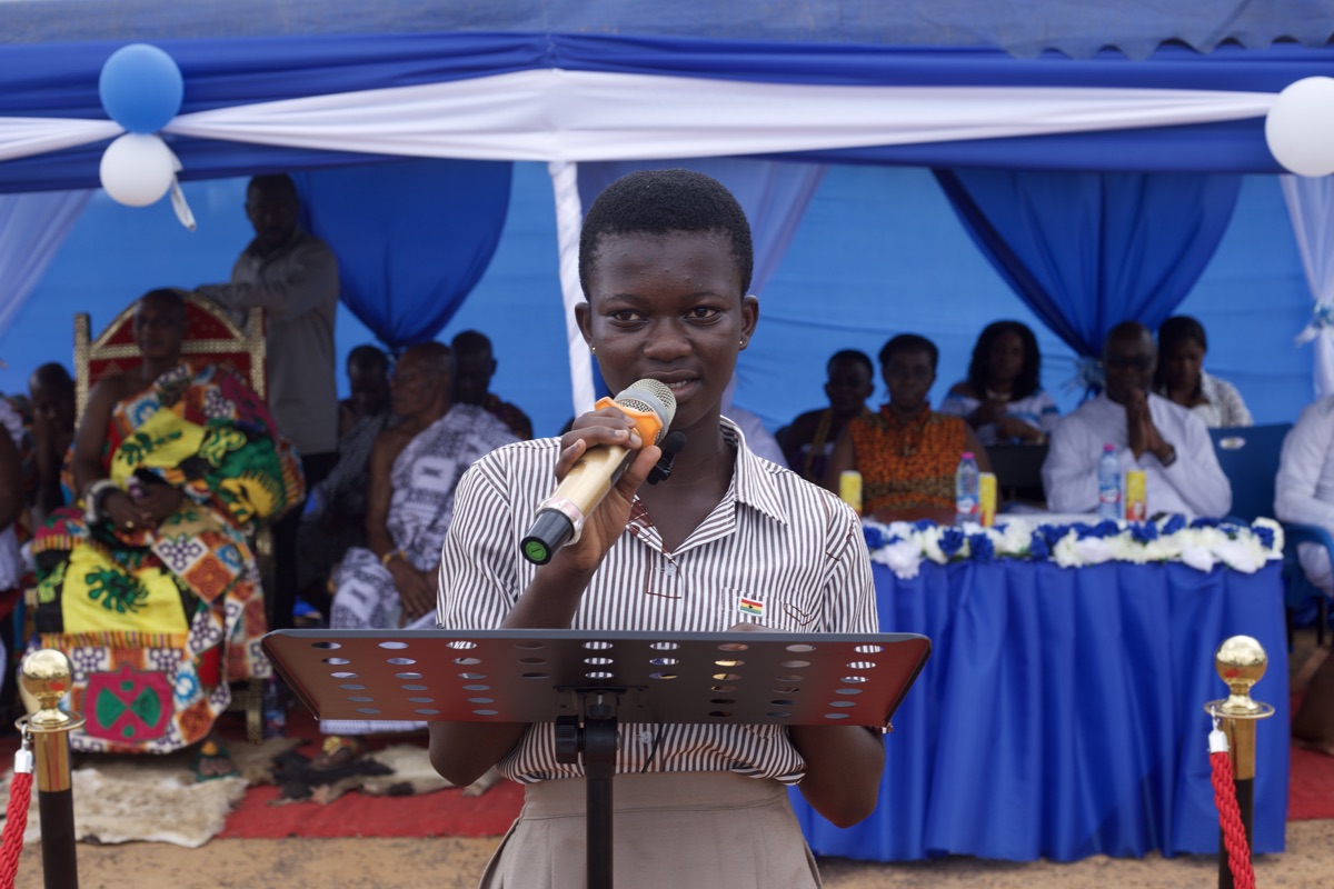 Student speaking at the sod cutting ceremony